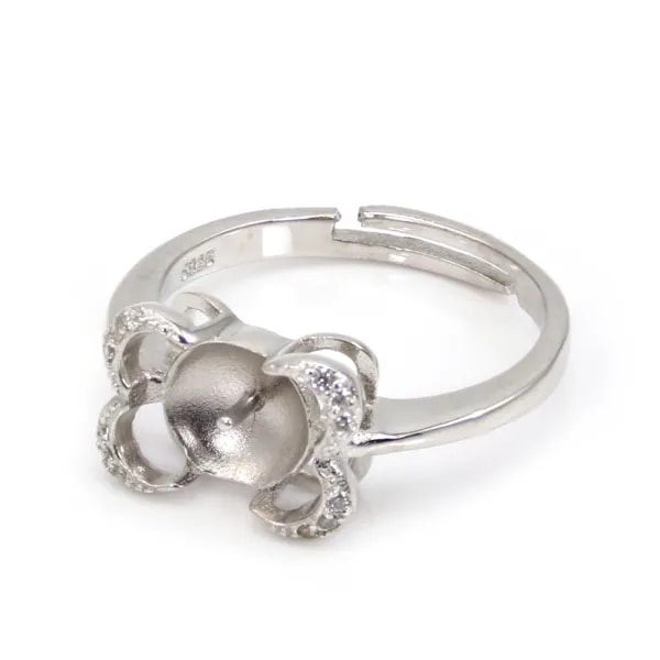 Verstellbarer Strass-Ring für halb durchbohrtes - Zirkonia & Rhodiniertes Silber 925 x 1 Stück