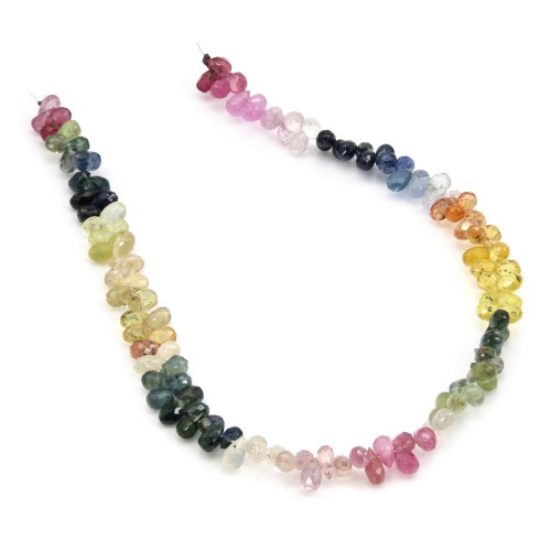 Multicolor faceted drop sapphire 3x4mm x 41cm