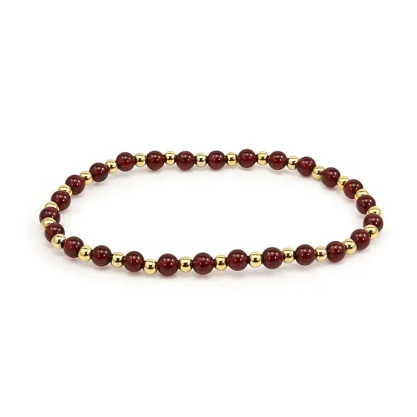Pulsera de Granate de 4 mm con cuentas doradas - Elástico x 1 ud.