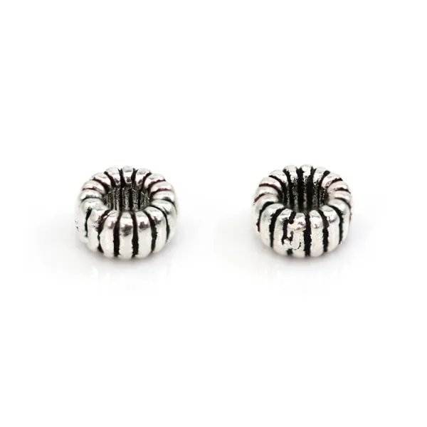 Perle intercalaire rondelle strié 3x6mm - Argent 925 niellé x 1pc