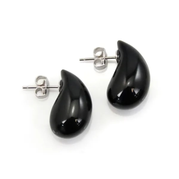 Obsidian drop earrings 10x20mm - Rhodium-plated 925 silver x 2pcs