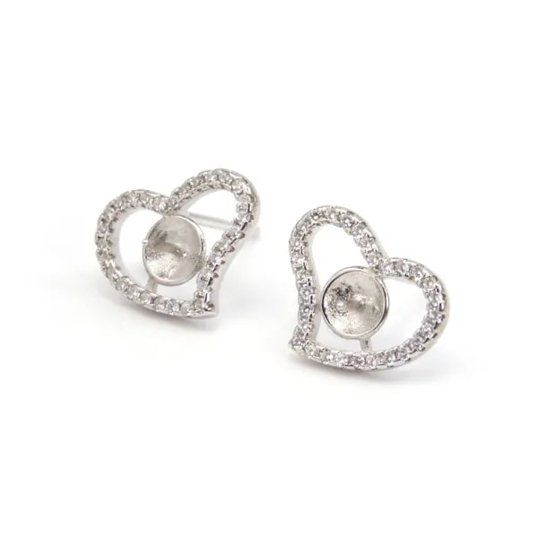 Ohrringe Herz Pave für halb durchbohrt 11x14mm - Zirkonia & Rhodiniertes Silber 925 x 2 Stück