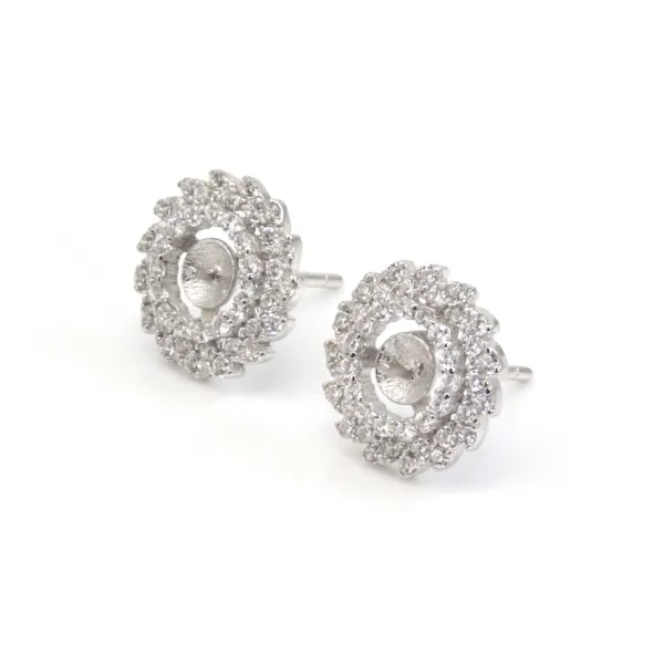 Ohrringstifte Dahlie Pflaster für halb durchbohrt 12mm - Zirkonia & Rhodiniertes Silber 925 x 2 Stück