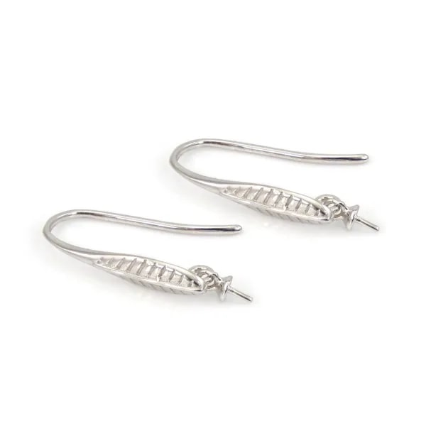 Crochets d'oreilles feuille 4x26mm en argent 925 rhodié pour semi-percée avec monture personnalisable