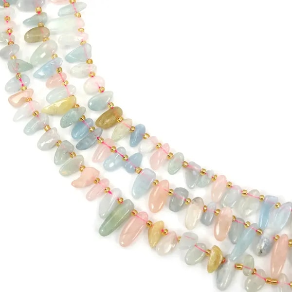 Elongated chip beads in pastel multicolor Beryl on thread