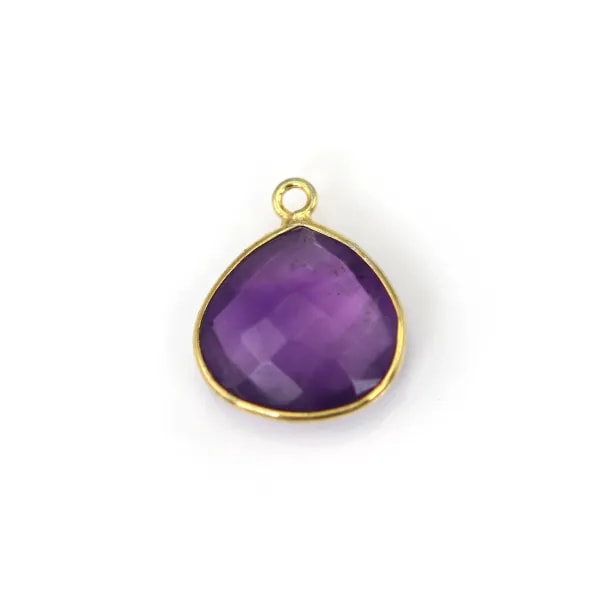 Ciondolo Goccia Ametista Sfaccettata 15x18mm | Incassatura Argento Dorato