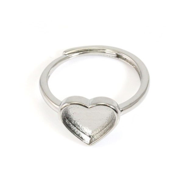 Bague ajustable para cabujón corazón - Acabado Plateado - Anillo DIY