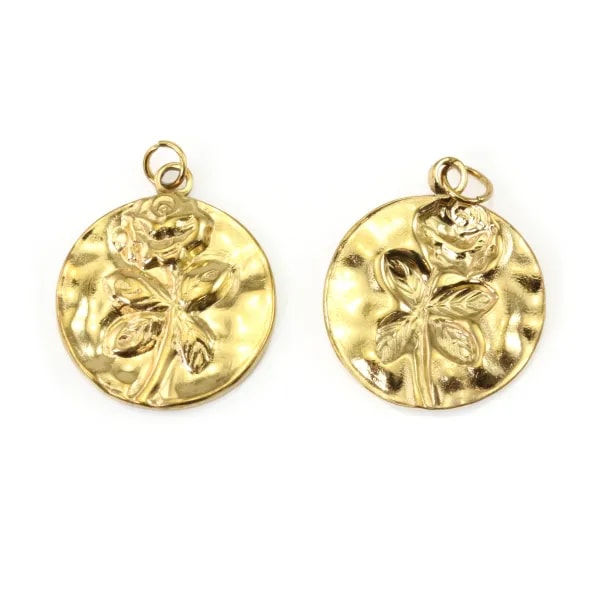 Péndulo medallón rosa 18x21mm - Acero inox 304 dorado x 1pc