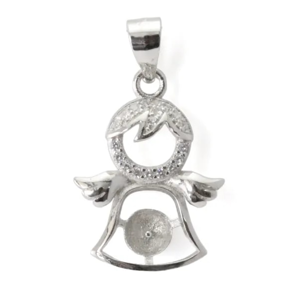 Engel-Anhänger für halbgebohrt 14x24mm - Zirkonia & Rhodiniertes 925er Silber x 1Stk