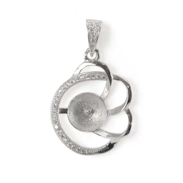 Bélière spirale pavée pour semi percée 17x29mm - Oxyde de zirconium & Argent 925 rhodié x 1pc