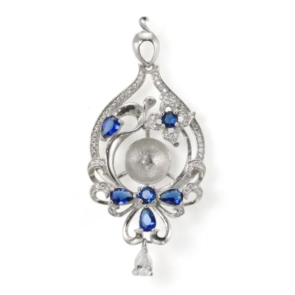 Anhängeröse mit Blauem Zirkonium | Anhängerteil aus Rhodiniertem Silber