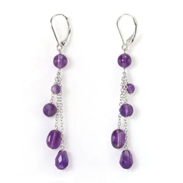 Pendientes, Plata de Ley 925 y Amatista x 2pcs