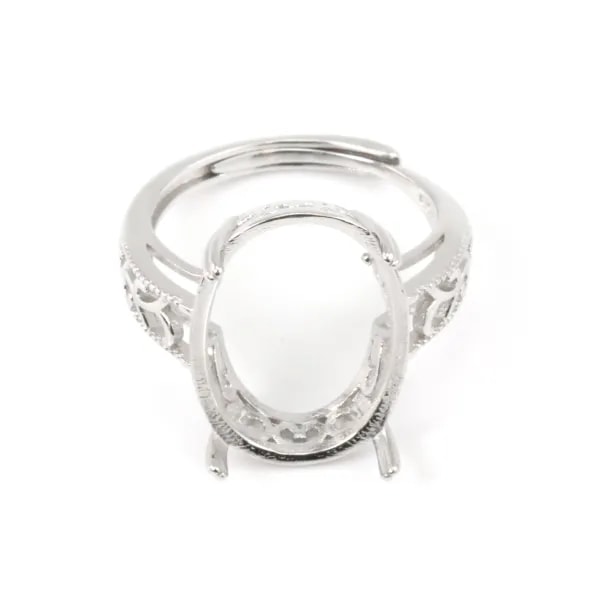 Anillo ajustable para cabujón oval 13x18mm - Plata esterlina 925 rodiada