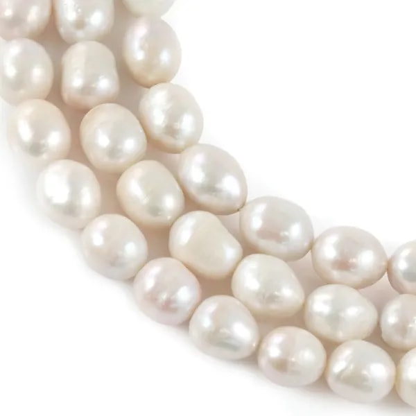 Perlas de agua dulce cultivadas, blancas, barrocas, 8-11mm x 40cm.