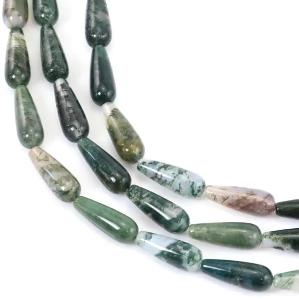 Perla Agata Muschio Goccia Liscia 6x16mm | Pierre naturale per Gioielli