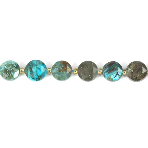 Flat round faceted chrysocolla 8mm x 38cm