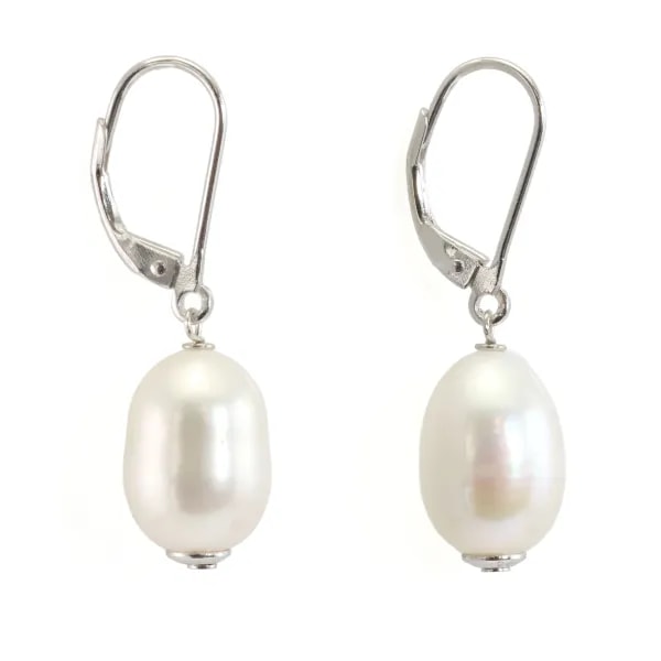 Orecchini in argento 925 con perla d'acqua dolce bianca 9mm x 2pz