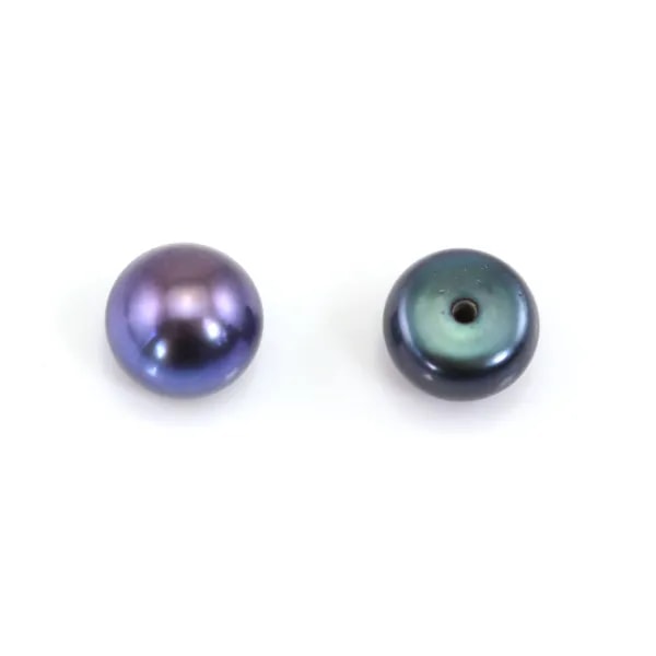 Pérolas de cultura de água doce, semi-perfuradas, azul escuro, botão, 7-7.5mm x 2pcs