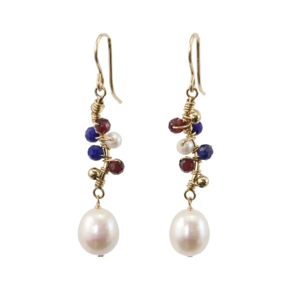 Boucles d’oreilles en gold filled avec pierres et perles naturelles x 2pcs
