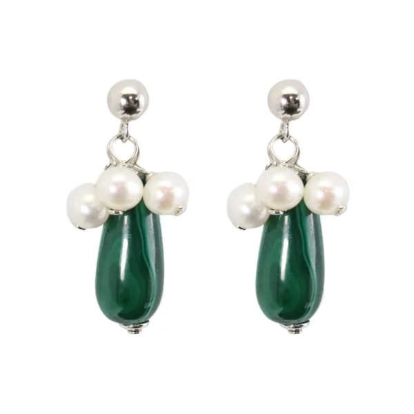 Boucles d’oreilles argent 925 malachite & perles d'eau douce x 2pcs