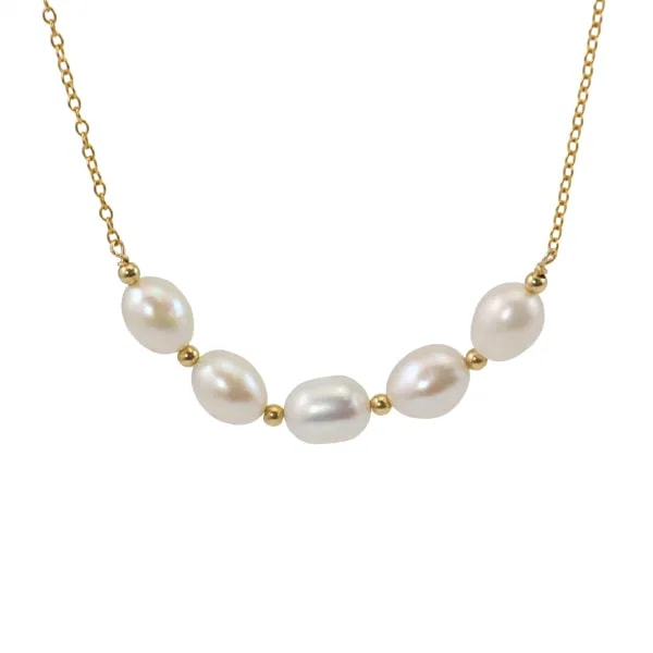 Colar de pérolas com enchimento de ouro e água doce x 1pc