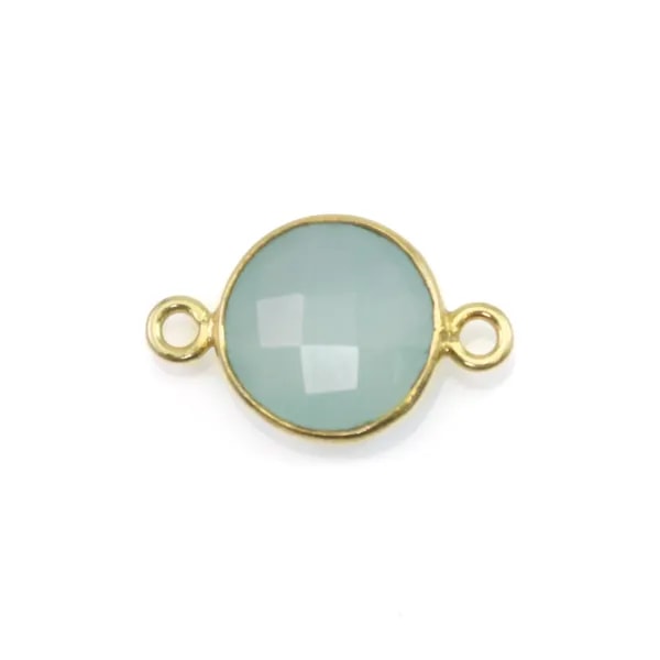 Calcedonia redonda facetada engastada en plata 925 chapada en oro fino 2 anillos 11x17mm x 1pc