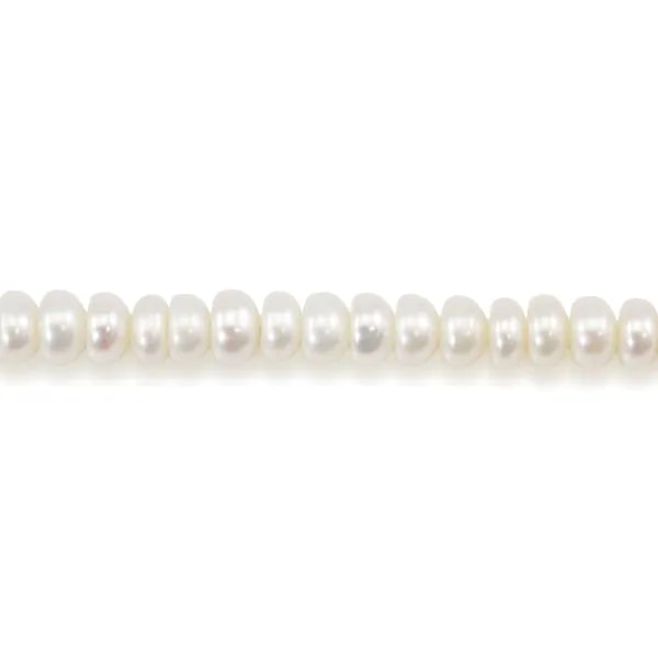 Perles de culture d'eau douce, blanche, rondelle bouton, 5mm x 38cm