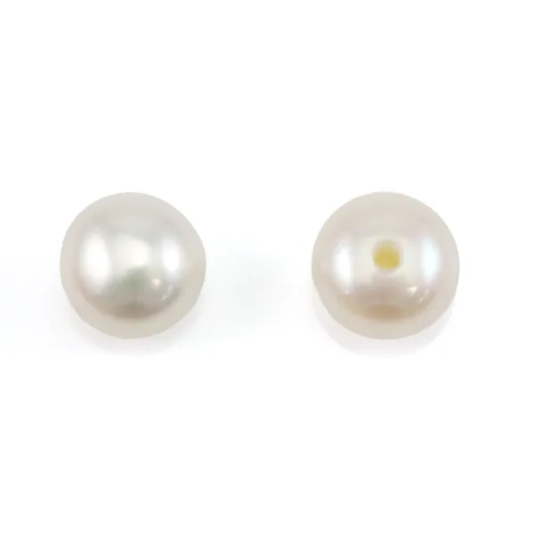 Süßwasser-Zuchtperlen, halb durchbohrt, weiß, Knopf, 5-5,5mm x 4 Stück