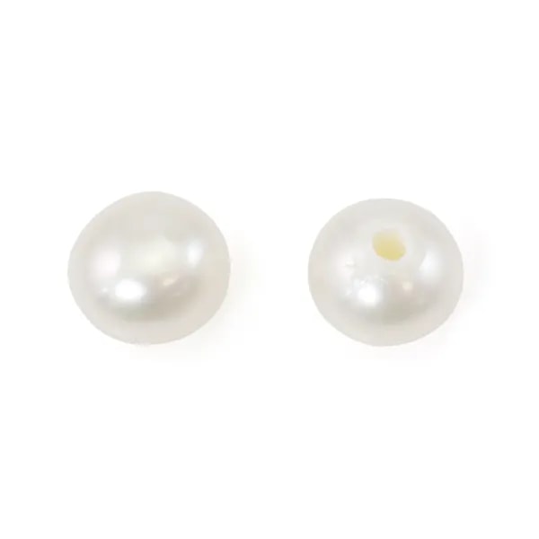 Süßwasser-Zuchtperlen, halbgebohrt, weiß, Knopf, 4.5-5mm x 4 Stück