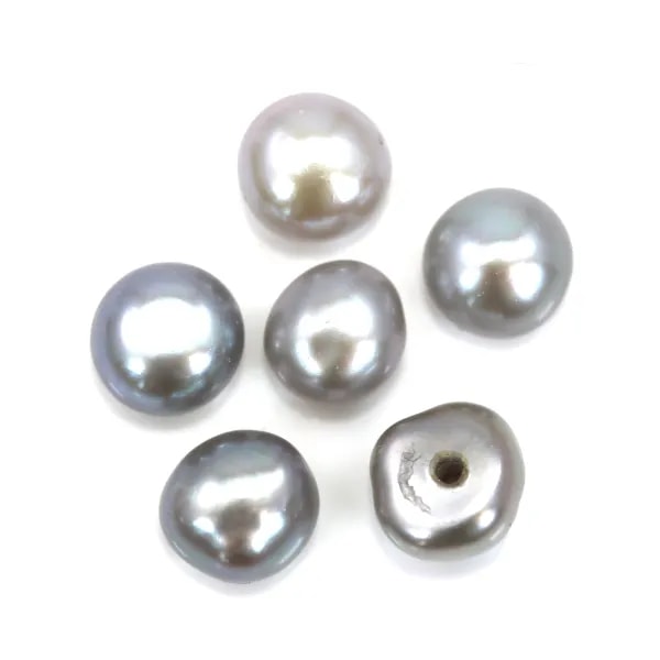 Pérolas de cultura de água doce, semi-perfuradas, cinza, botão, 5-5.5mm