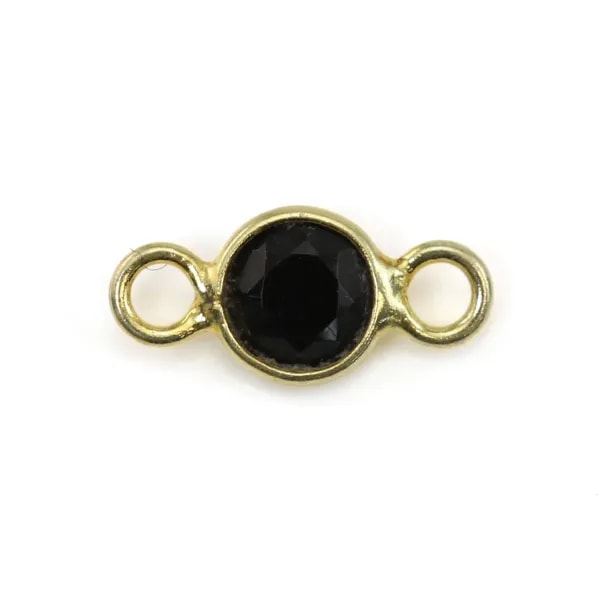 Intercalaire Onyx noir rond facettée serti argent 925 doré à l'or fin 5x10mm x1pc