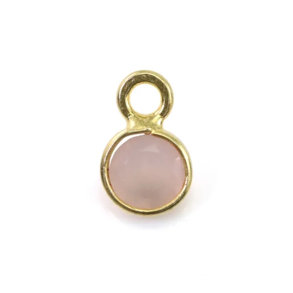 Quartz rose ronde facettée sertie sur argent 925 doré à l'or fin 5x8mm x 1pc
