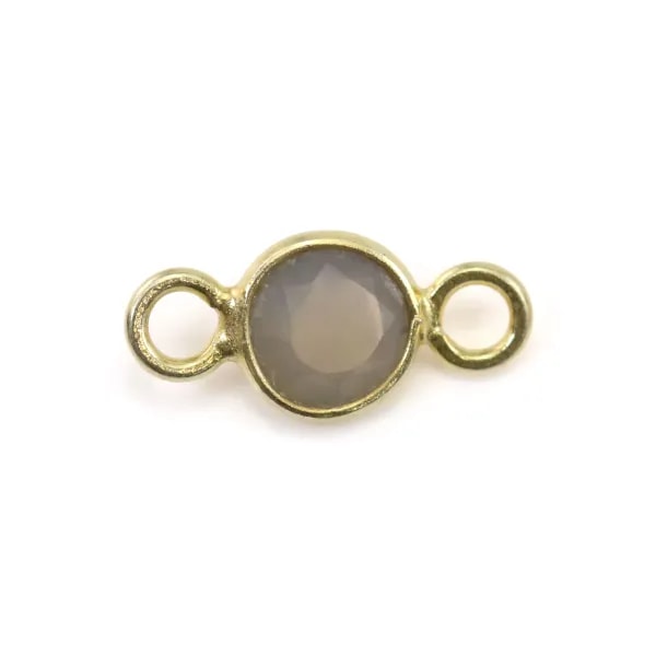 Intercalare in vetro grigio rotondo sfaccettato incastonato in argento 925 dorato a oro fino 5x10mm x1pz