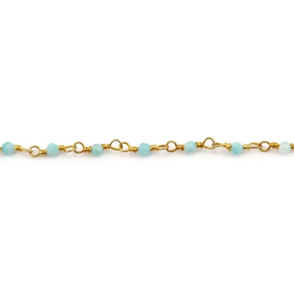 Amazonite round rosary chain 2mm - Gold-plated 925 Silver x 20cm