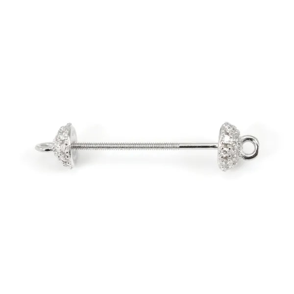 Zwischenelement zum Einschrauben für komplett durchbohrte Perle 27mm - Zirkonia & rhodiniertes 925er Silber x 1Stk