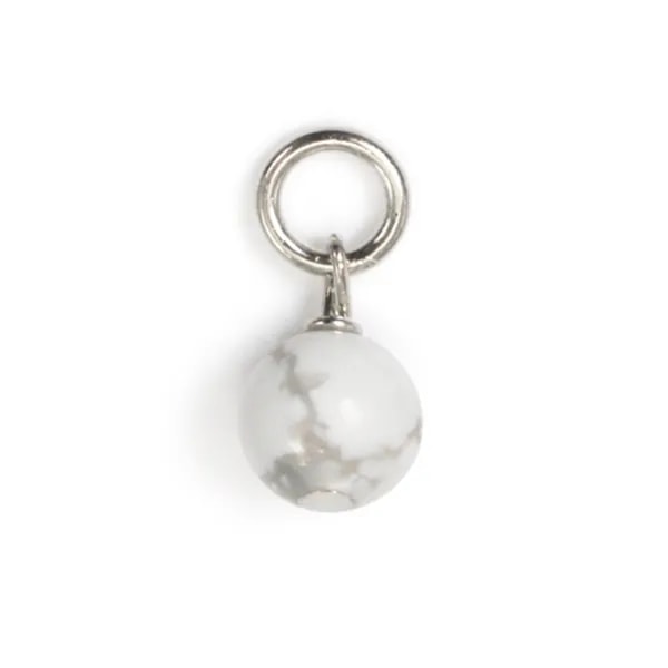 Breloque Howlite rond 4mm - Argent 925 rhodié x 1pc