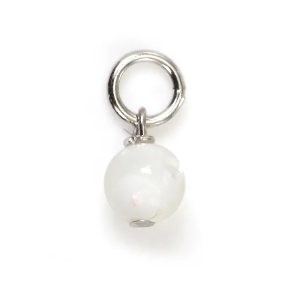 Breloque Nacre blanche rond 4mm - Argent 925 rhodié x 1pc