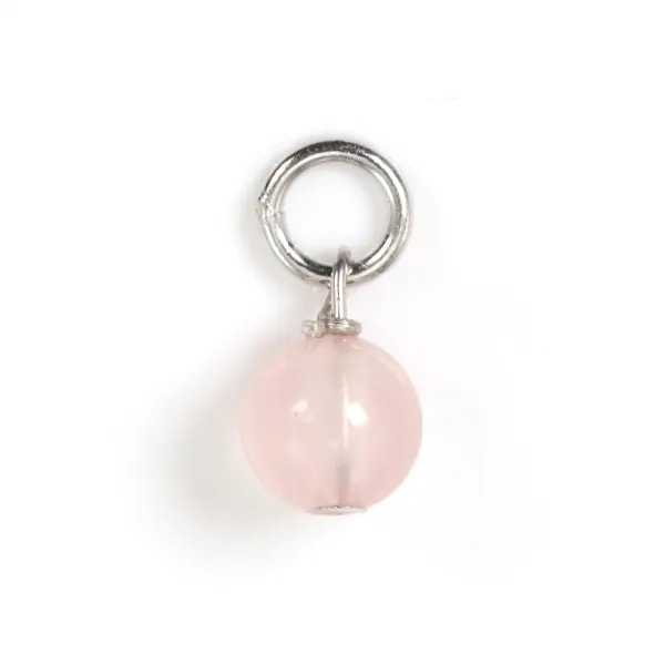Round Rose Quartz Charm 4mm - Rhodium-plated 925 Silver x 1pc