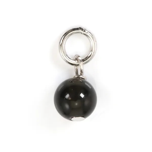 Charm in ossidiana rotonda 4mm - Argento 925 rodiato x 1pz