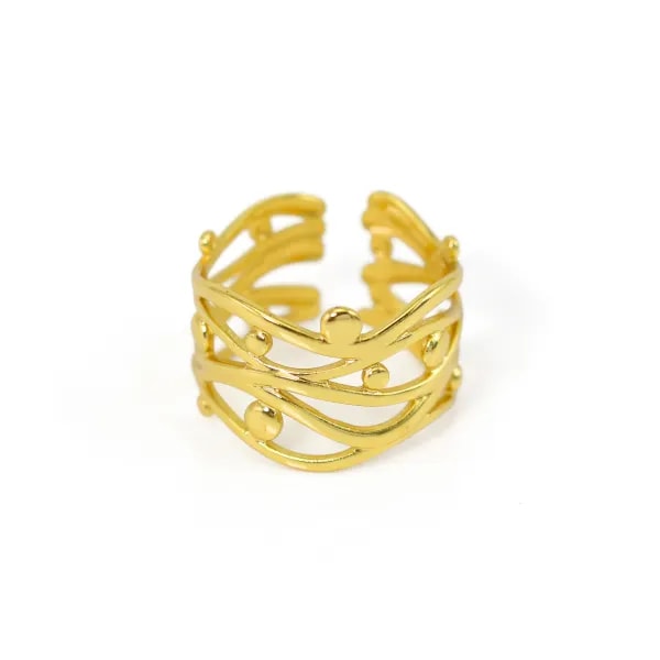 Anillo ajustable multi-filas onda - Acero inoxidable 304 dorado x 1ud