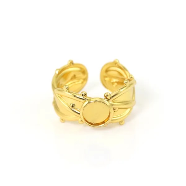 Anel ajustável trepadeira espinhosa para cabochão 6mm - Aço inox 304 dourado x 1pc