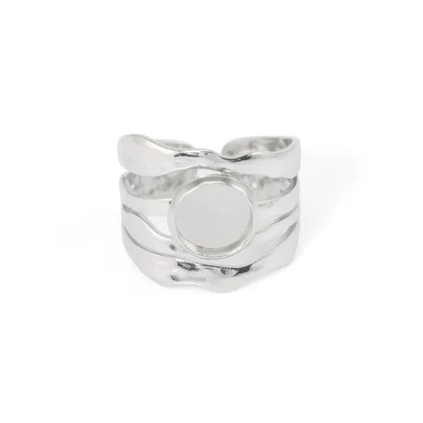 Anel grosso ajustável multi-filas martelado cabochão 8mm - Aço inox 304 x 1pc