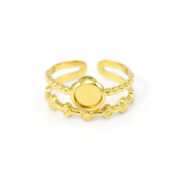 Anillo ajustable de 2 filas de fantasía para cabujón de 6mm - Acero inoxidable 304 dorado x 1ud