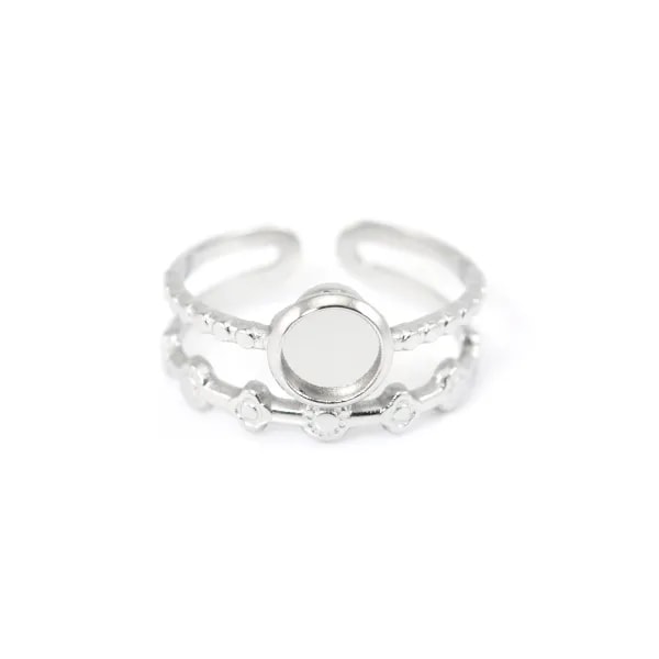 Anel ajustável de 2 fileiras fantasia para cabochão 6mm - Aço inox 304 x 1pc