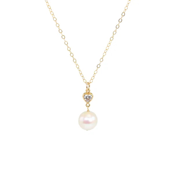 Colar coração & Pérola de cultura - óxido de zircônio & Gold Filled x 1pc