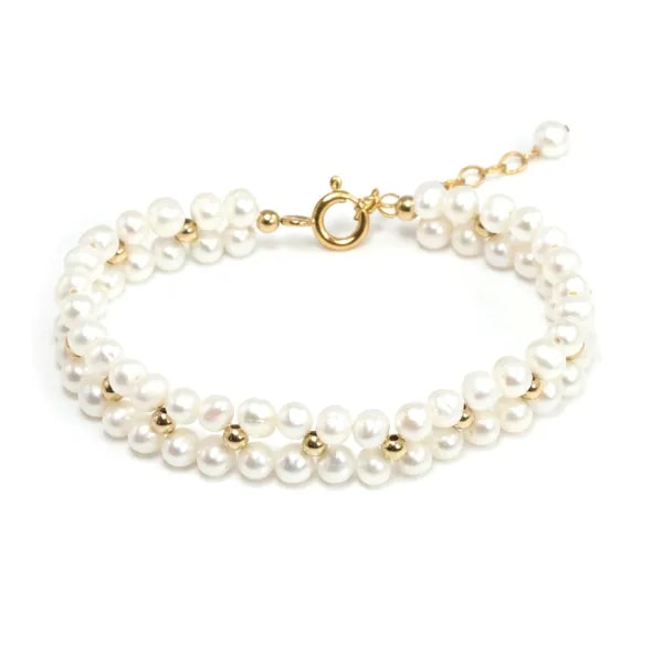 Pulsera de Perla de cultivo blanca trenzada - Gold Filled x 1pc