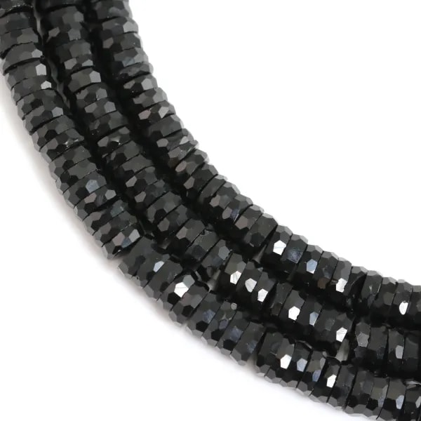 Facettierte schwarze Obsidian-Heishi-Perlen 2x6mm x 38cm