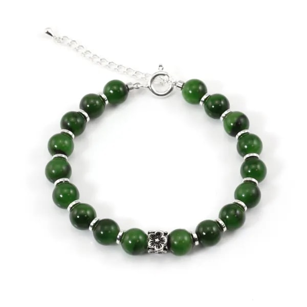 Bracelet Jade Néphrite & Fleur - Argent 925 x 1pc
