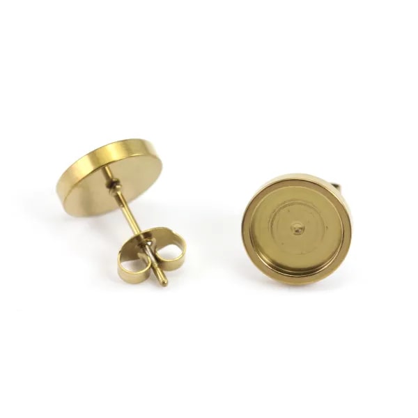 Clous d'oreilles pour cabochon 8mm - Acier Inox 304 doré x 2pcs