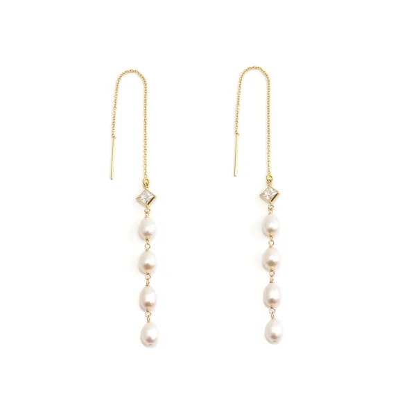 Chaînettes d'oreilles Perles de Culture & Strass - ZC & Gold Filled x 2pcs